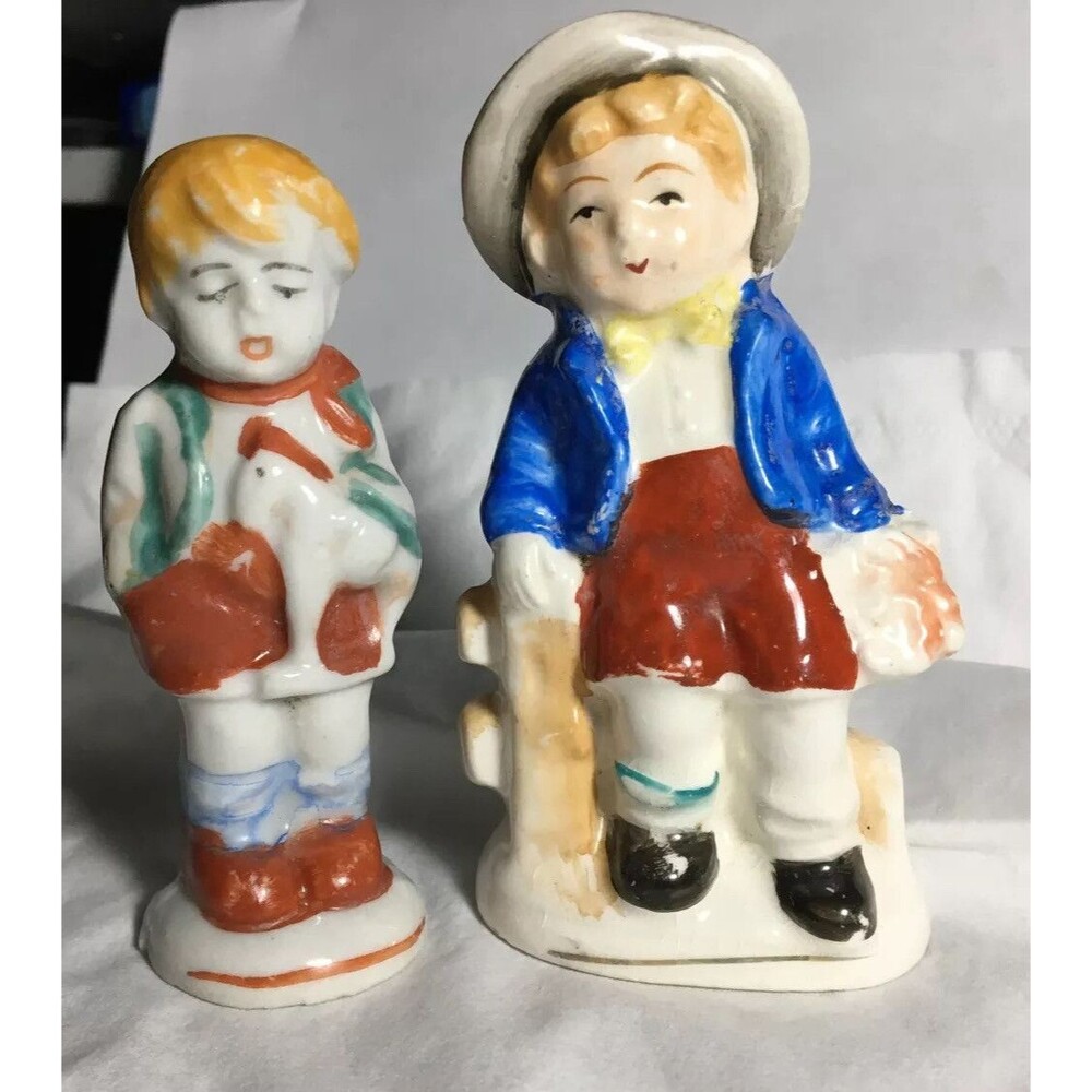 Occupied Chinese boy with horse and Occupied Chinese boy on fence vintage